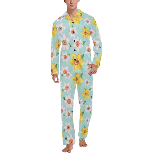 Daffodils Pattern Print Design DF07 Men's Long Pajama Set