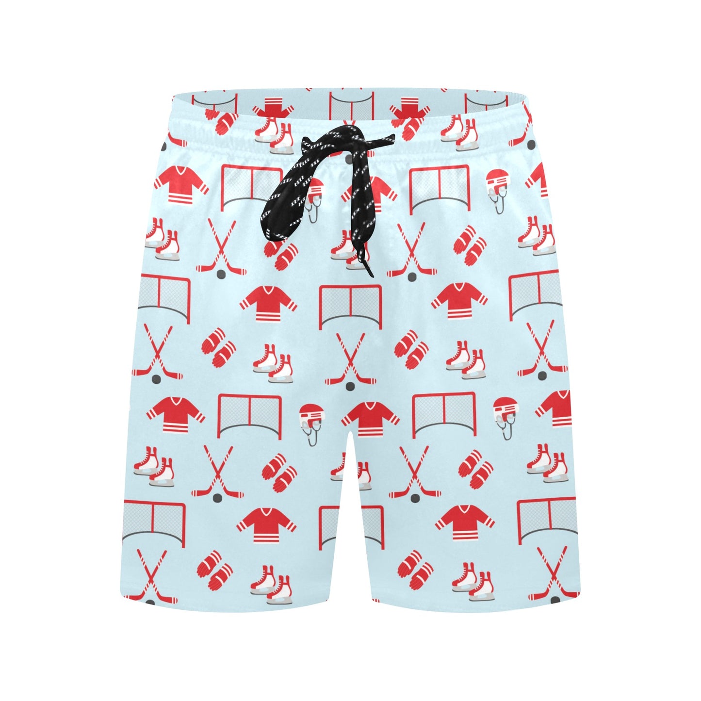 Hockey Red Equipment Print Design LKS305 Men's Swim Trunks Beach Shorts
