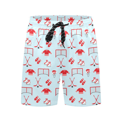Hockey Red Equipment Print Design LKS305 Men's Swim Trunks Beach Shorts
