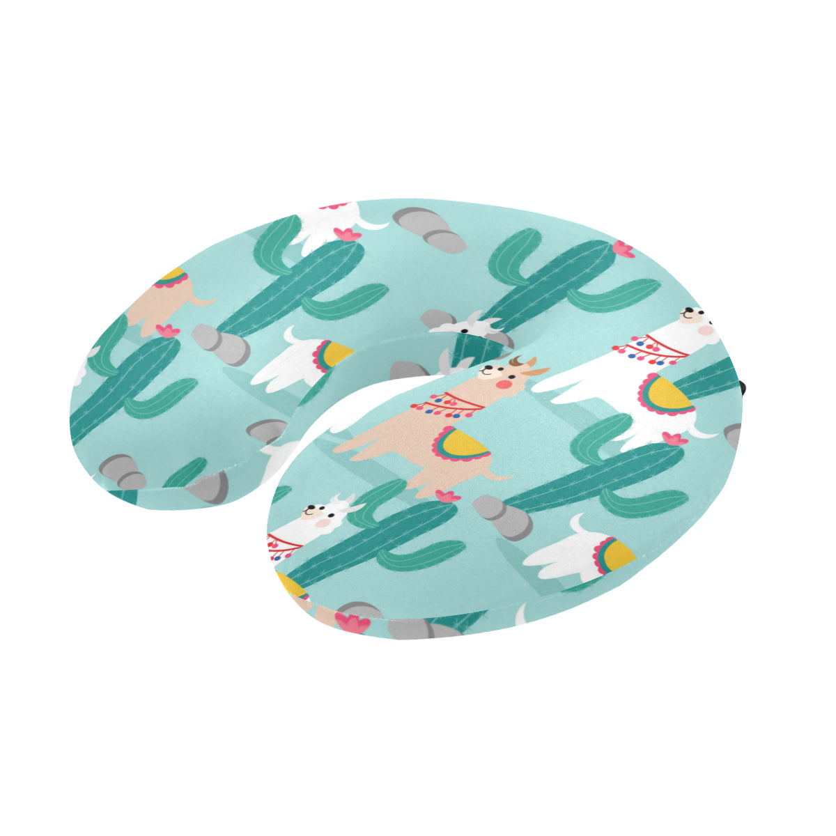 Llama Cactus Pattern Print Design 08 U-Shaped Travel Neck Pillow