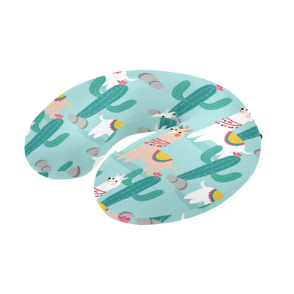 Llama Cactus Pattern Print Design 08 U-Shaped Travel Neck Pillow