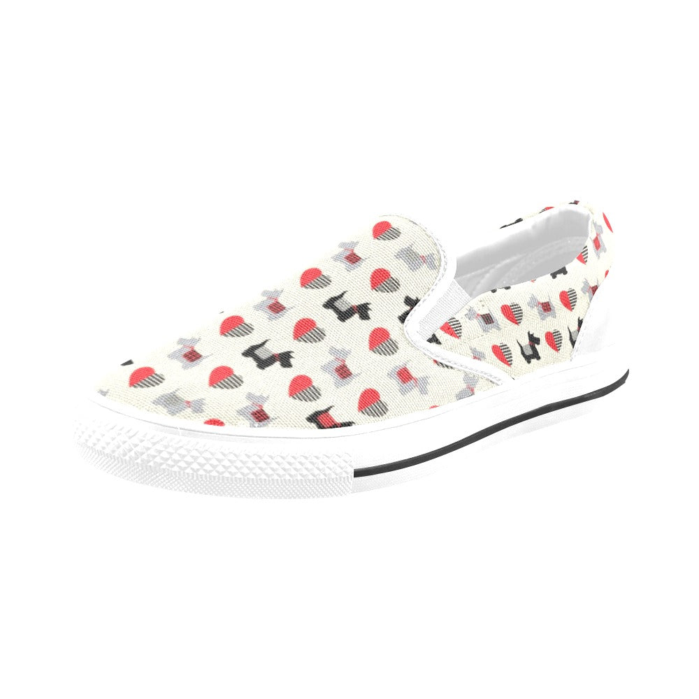 Scottish Terriers Print Design LKS3010 White Slip Ons Canvas Women's Shoes