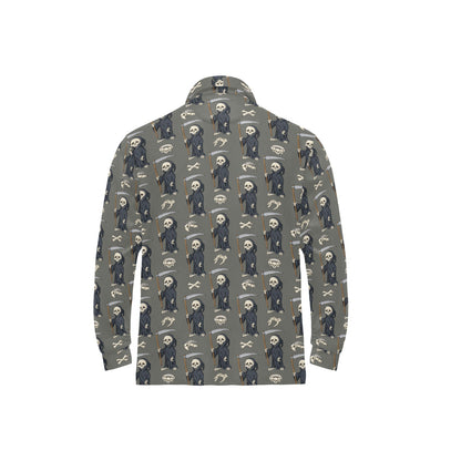 Skeleton Print Design LKS308 Long Sleeve Polo Shirt For Men's