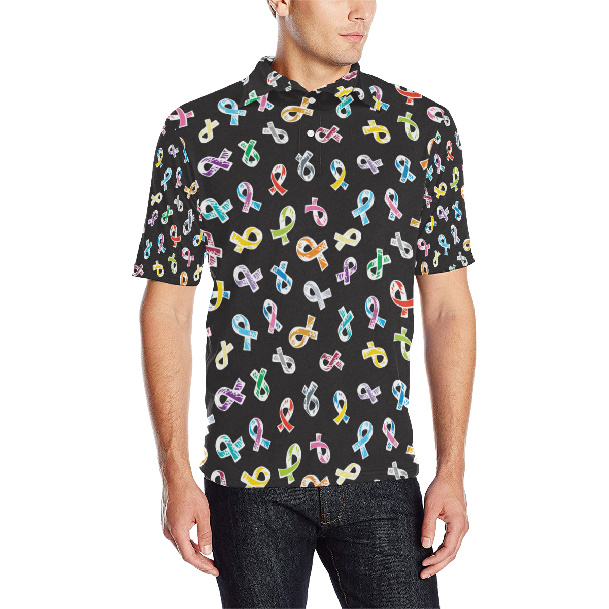 Cancer Awareness Pattern Print Design 02 Men Polo Shirt