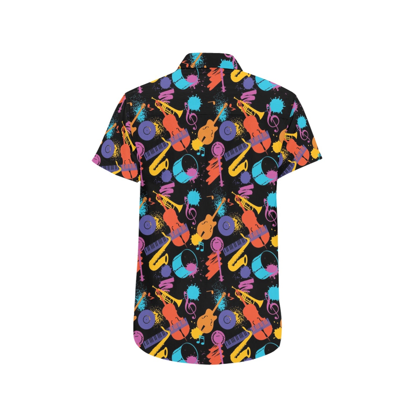 Saxophone Print Design LKS406 Men Short Sleeve Button Up Shirt