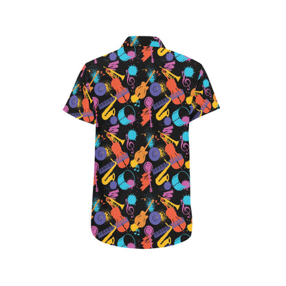 Saxophone Print Design LKS406 Men Short Sleeve Button Up Shirt