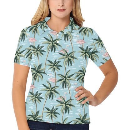 Palm Tree Pattern Print Design PT05 Women's Polo Shirt