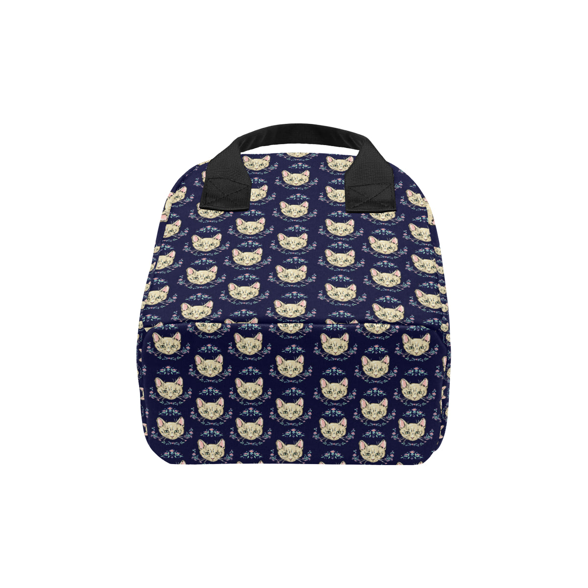 Cat Head with flower Print Pattern Insulated Lunch Bag