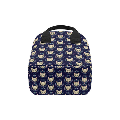 Cat Head with flower Print Pattern Insulated Lunch Bag