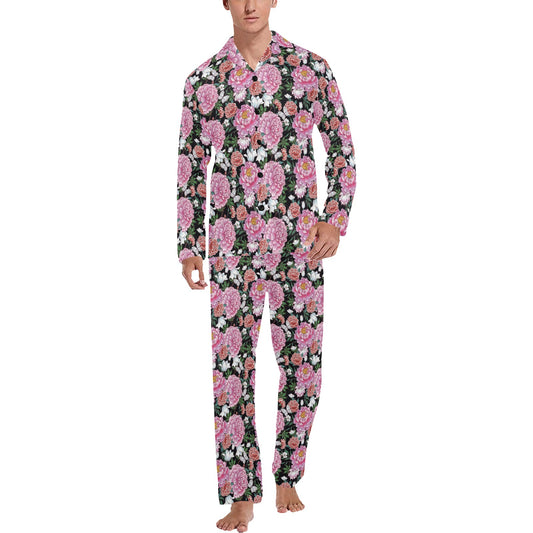 Dahlia Pattern Print Design 02 Men's Long Pajama Set