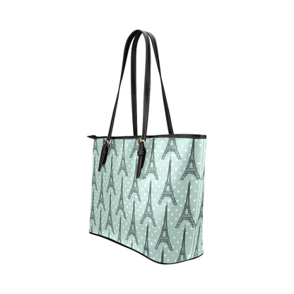 Eiffel Tower Polka Dot Print Leather Tote Bag