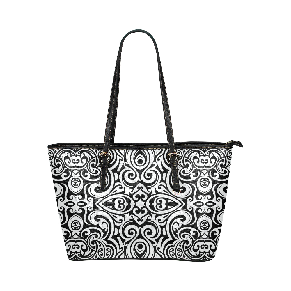 Polynesian Tattoo Pattern Leather Tote Bag