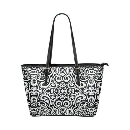Polynesian Tattoo Pattern Leather Tote Bag