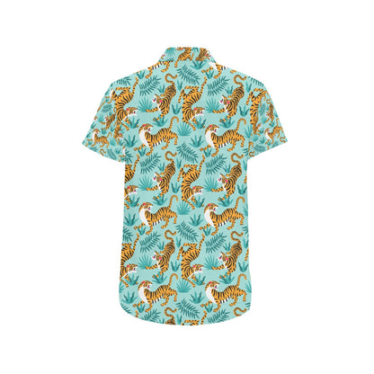 Tiger Print Design LKS304 Men Short Sleeve Button Up Shirt