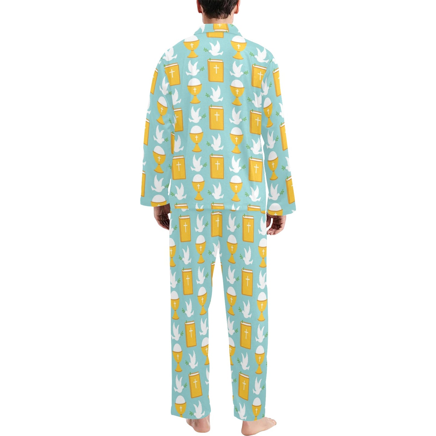 Christian Pattern Print Design 02 Men's Long Pajama Set