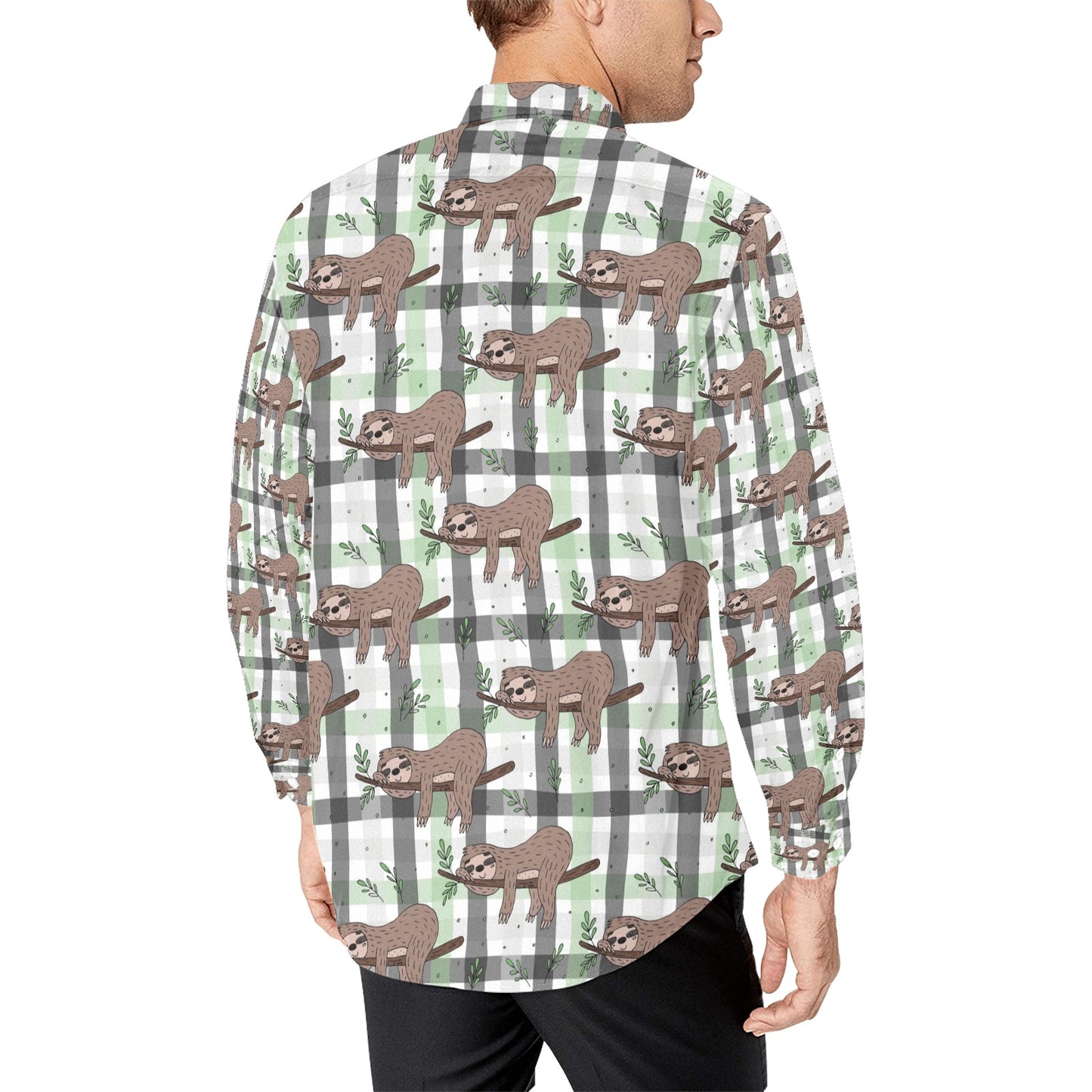 Sloth Print Design LKS301 Men's Long Sleeve Dress Shirt