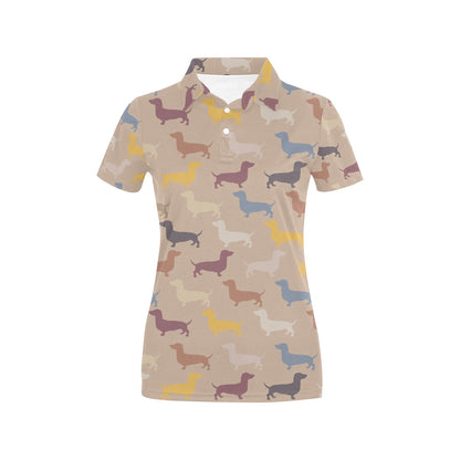 Dachshund Pattern Print Design 03 Women's Polo Shirt