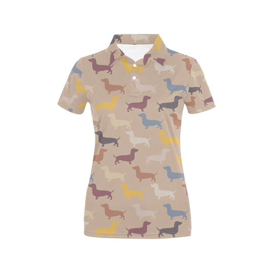 Dachshund Pattern Print Design 03 Women's Polo Shirt