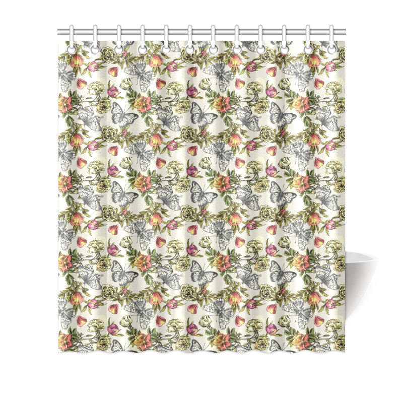 Butterfly Flower Pattern Print Design 06 Shower Curtain