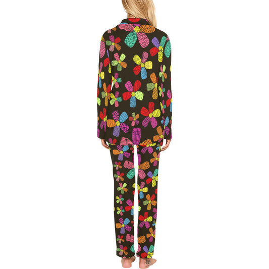 Flower Power Colorful Print Pattern Women's Long Pajama Set