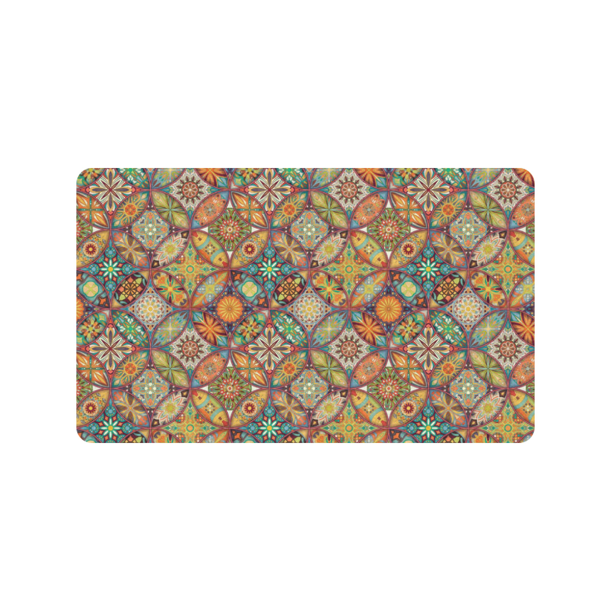 Mandala Flower Themed Design Print Rubber Doormat
