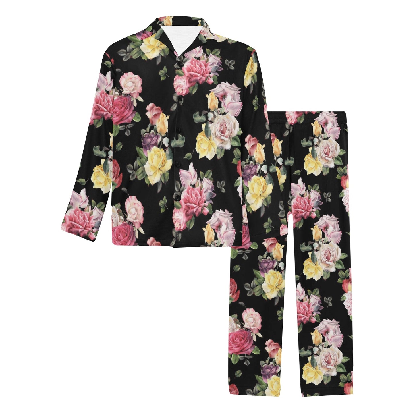 Rose Pattern Print Design RO010 Men's Long Pajama Set