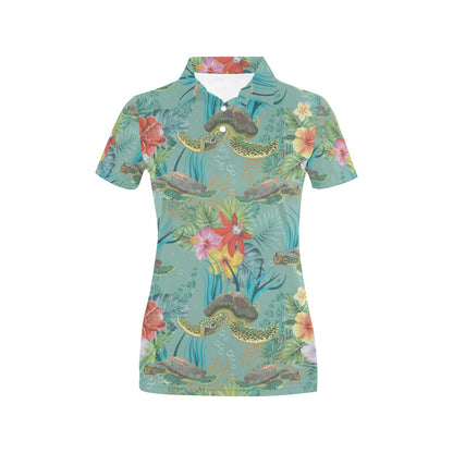 Sea Turtle Pattern Print Design T012 Women's Polo Shirt