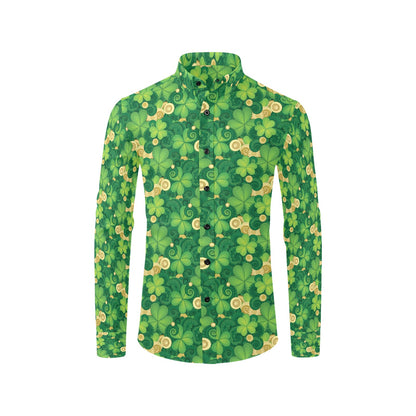 Shamrock Print Design LKS301 Men's Long Sleeve Dress Shirt