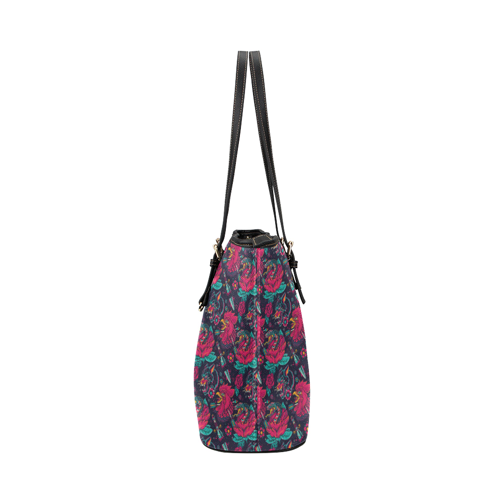 Old School Tattoo Print Leather Tote Bag