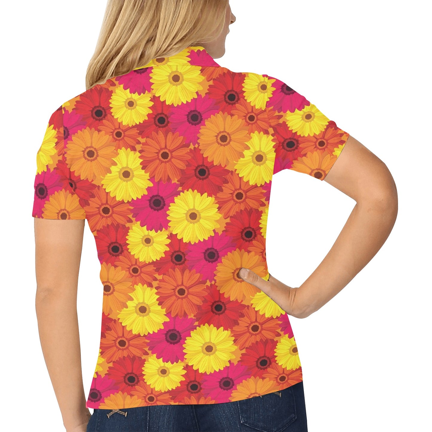 Gerberas Pattern Print Design GB05 Women's Polo Shirt