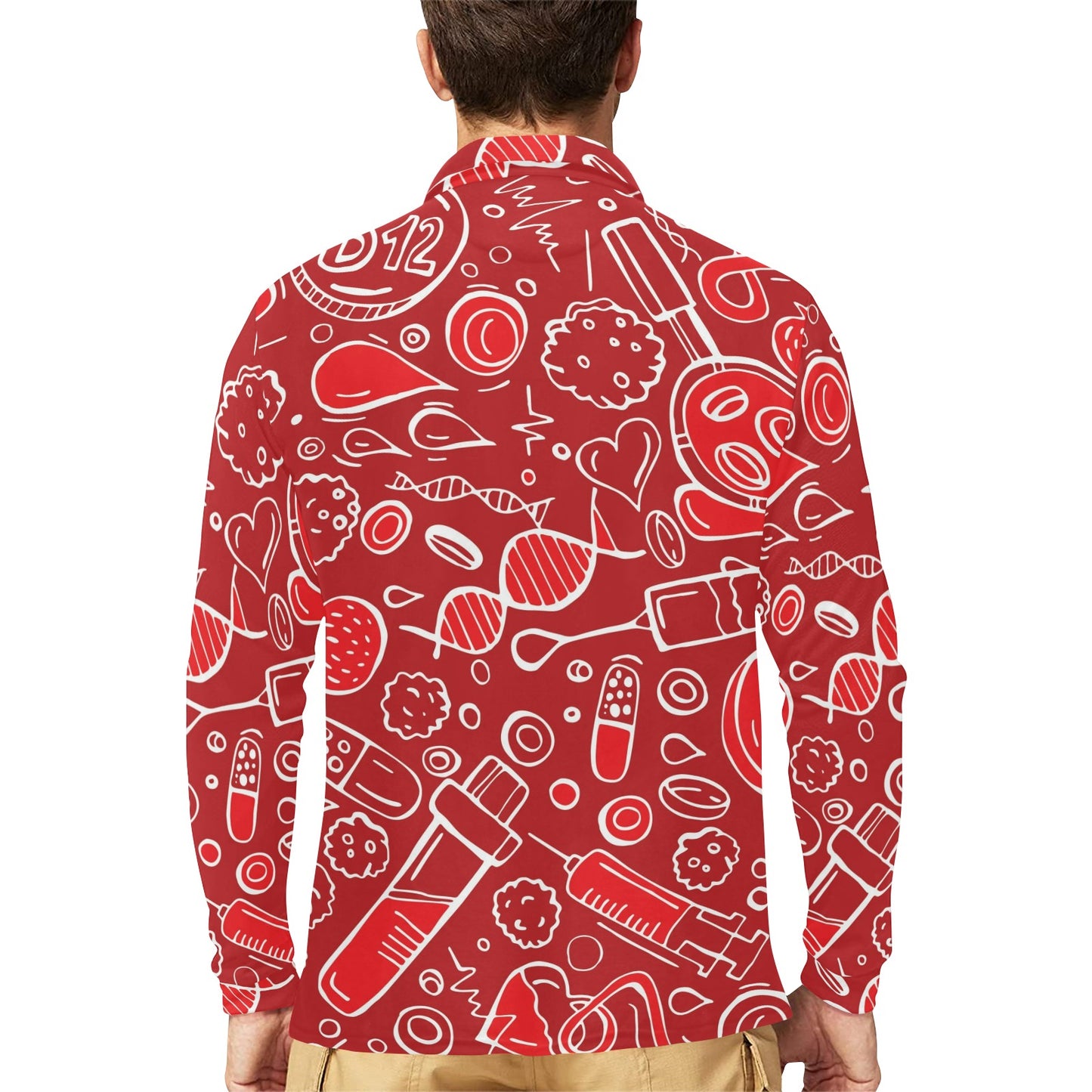 Phlebotomist Pattern Print Design A02 Long Sleeve Polo Shirt For Men's