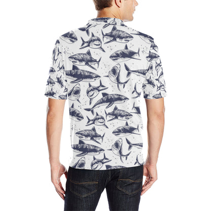 Great White Shark Pattern Print Design 02 Men Polo Shirt