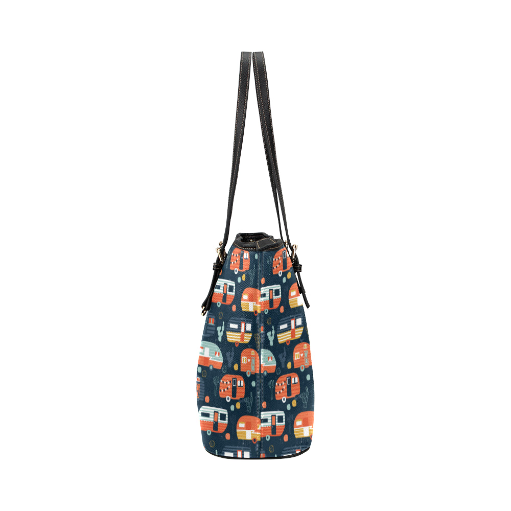 Camper Caravan Print Pattern Leather Tote Bag