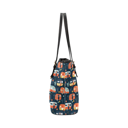 Camper Caravan Print Pattern Leather Tote Bag
