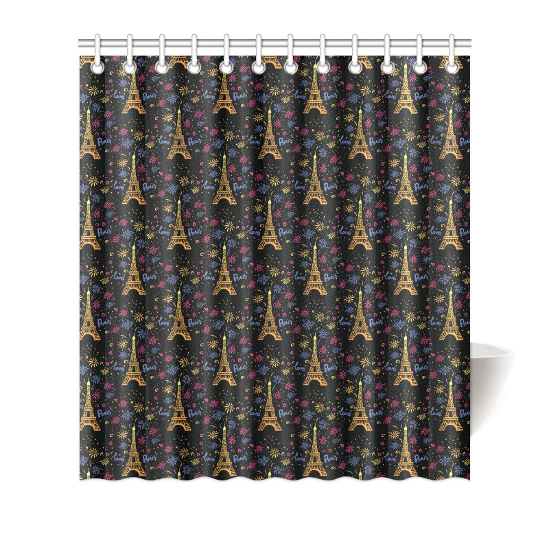 Eiffel Tower Love Paris Print Shower Curtain