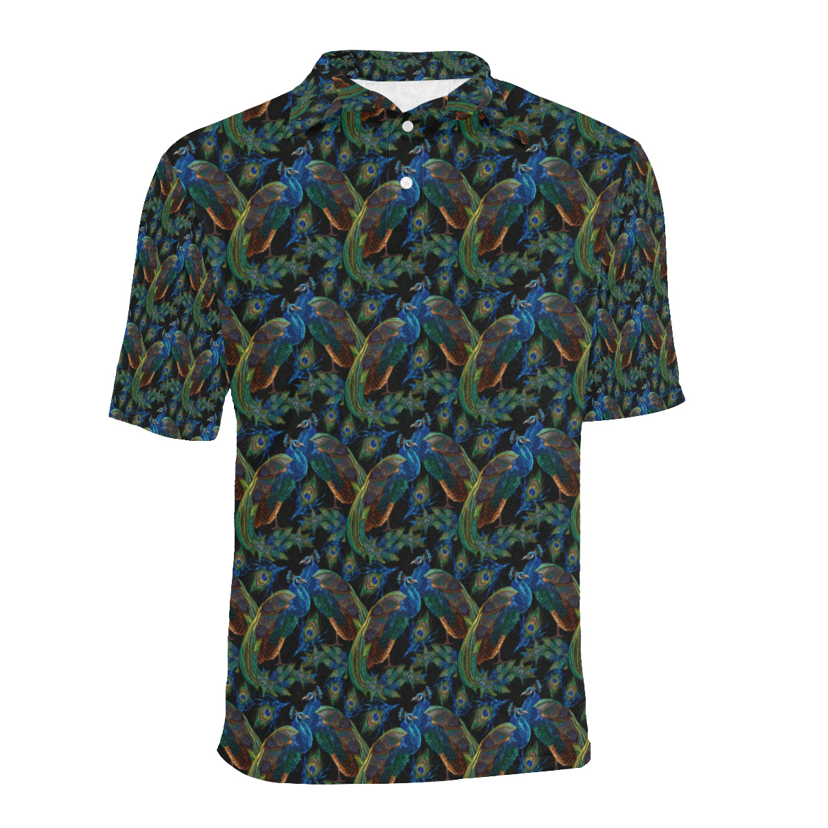 Peacock Themed Design Print Men Polo Shirt
