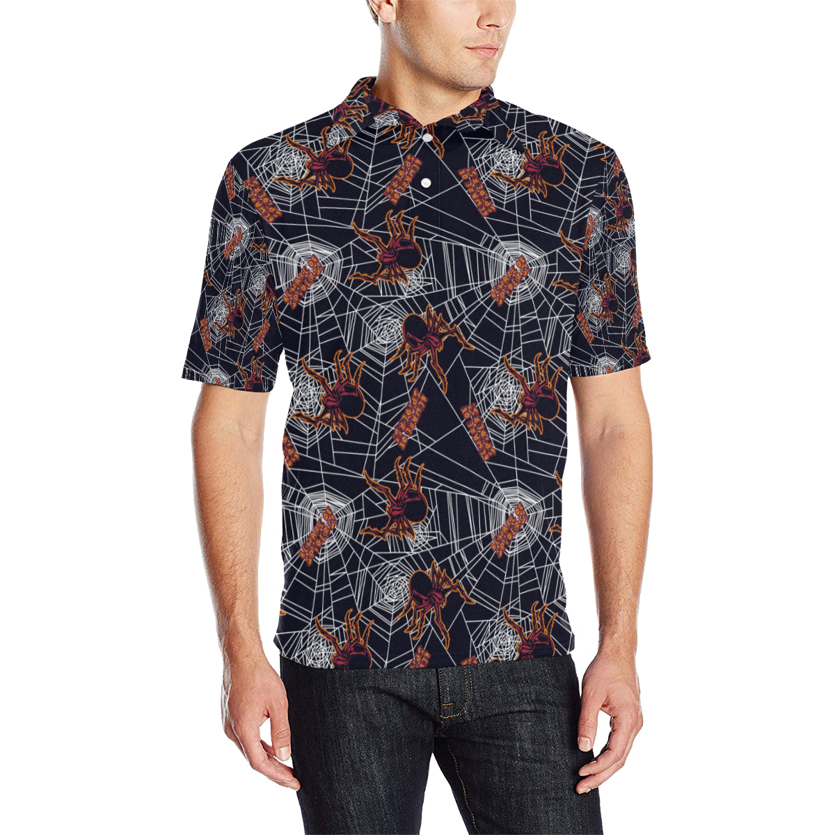 Tarantula Spiderwebs Pattern Print Design 01 Men Polo Shirt