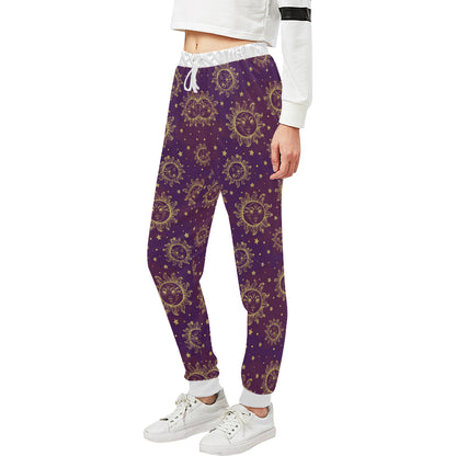 Sun Moon Star Design Themed Print Unisex Sweatpants