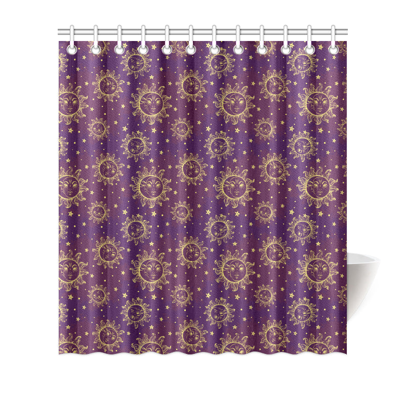 Sun Moon Star Design Themed Print Shower Curtain