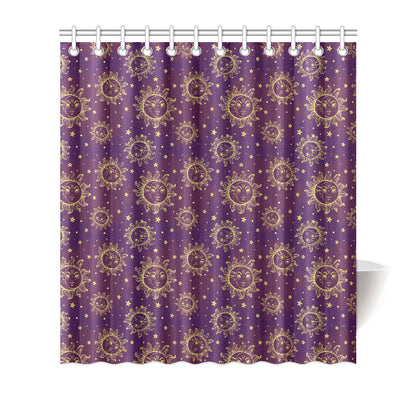Sun Moon Star Design Themed Print Shower Curtain