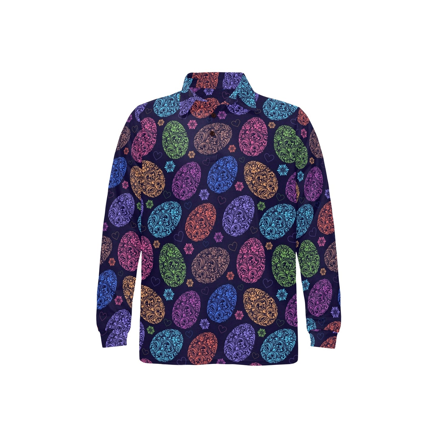 Easter Eggs Pattern Print Design RB012 Long Sleeve Polo Shirt For Men's