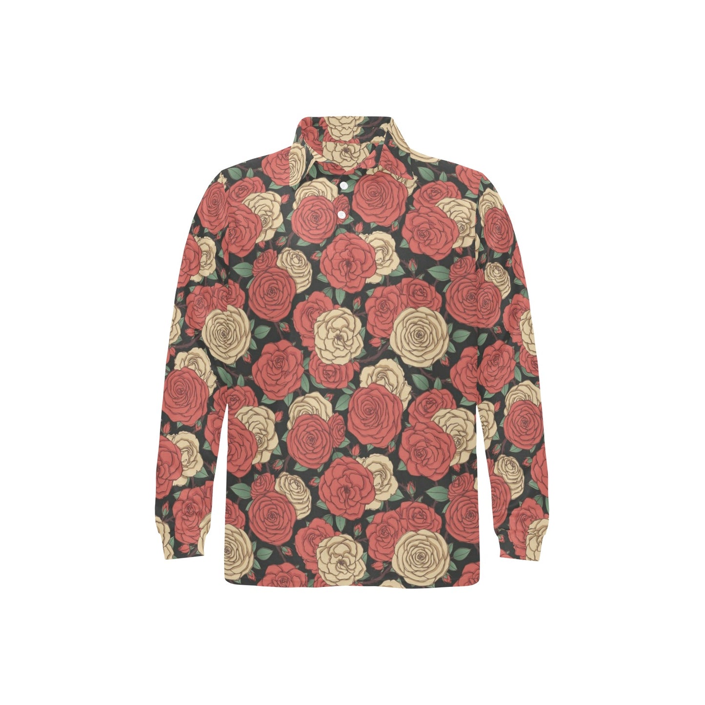 Camellia Pattern Print Design CM01 Long Sleeve Polo Shirt For Men's