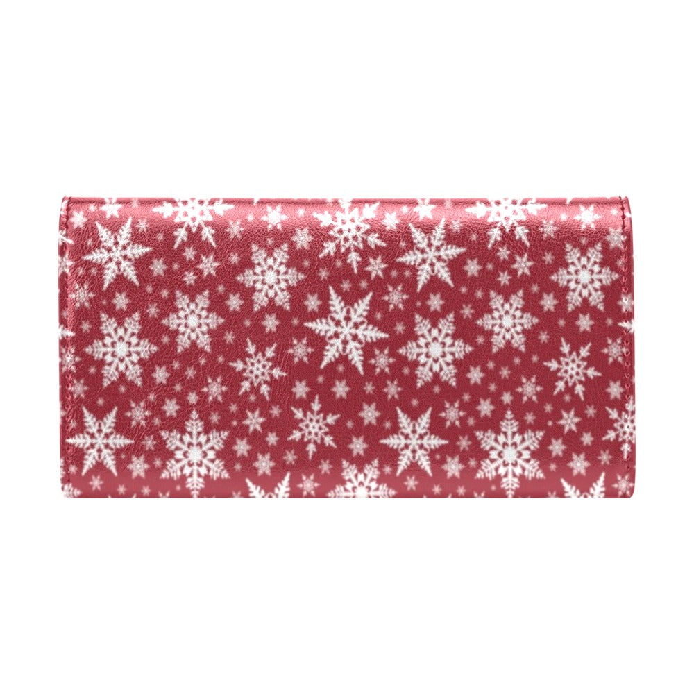 Snowflake Red Print Design LKS302 Women's Trifold Wallet