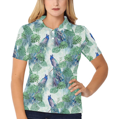 Peacock Pattern Print Design A02 Women's Polo Shirt