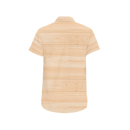 Wood Texture Print Design LKS302 Men Short Sleeve Button Up Shirt