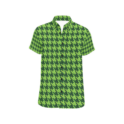 St Patricks Day Houndstooth Pattern Print LKS301 Men Short Sleeve Button Up Shirt