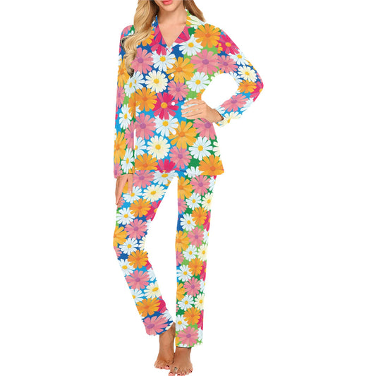 Daisy Pattern Print Design DS05 Women's Long Pajama Set