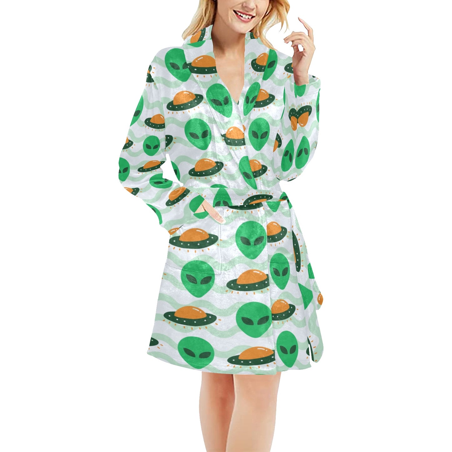Alien UFO Pattern Print Design 04 Women's Fleece Robe