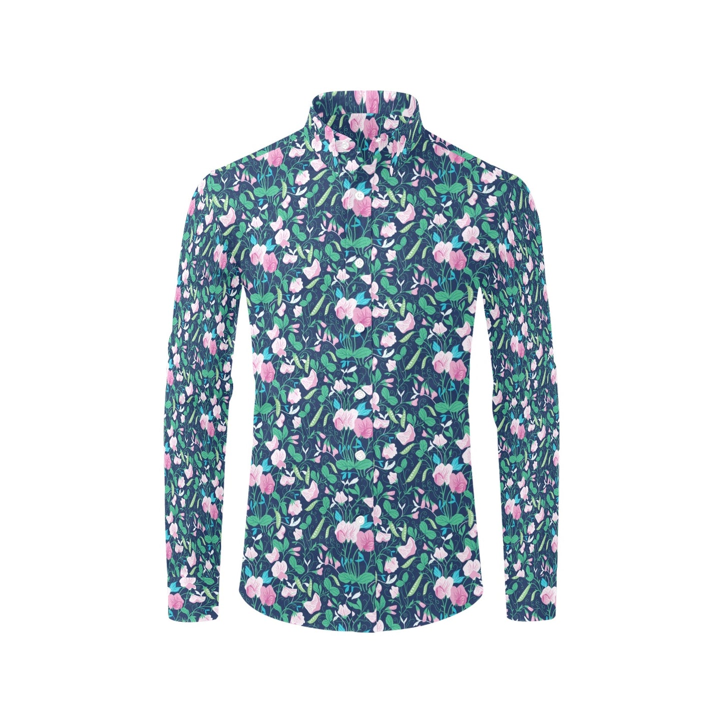 Sweet Pea Print Design LKS303 Men's Long Sleeve Dress Shirt