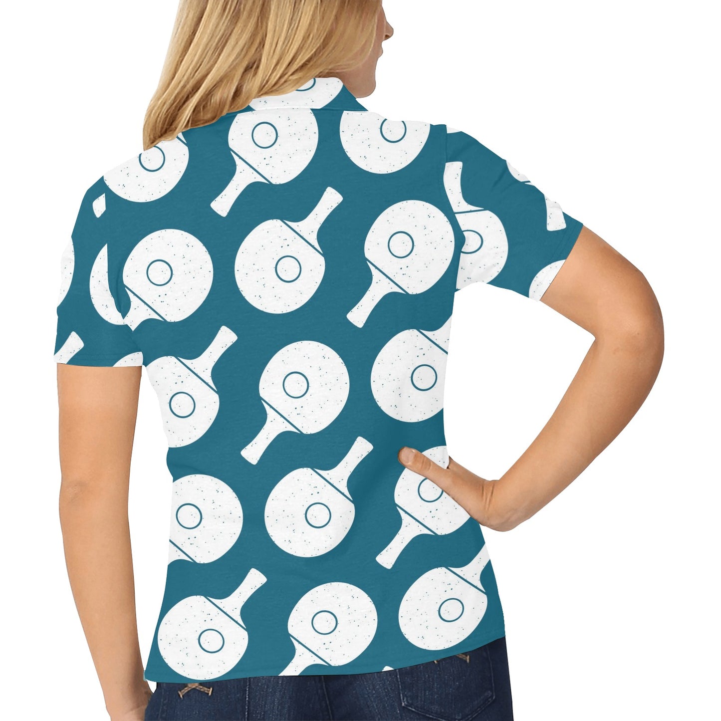 Ping Pong Pattern Print Design A02 Women's Polo Shirt